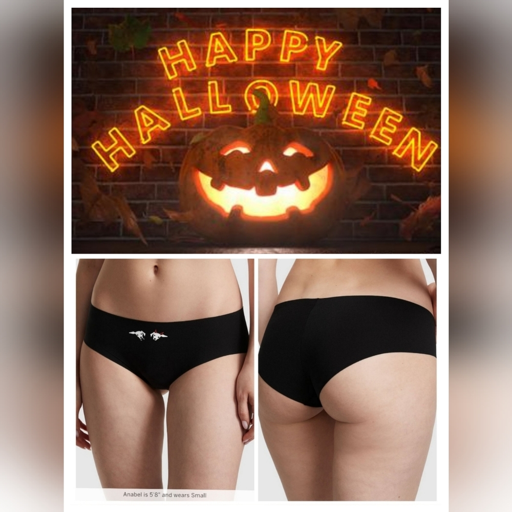 Victoria's secret pink no show hipster panty halloween XL SKELETON DOG